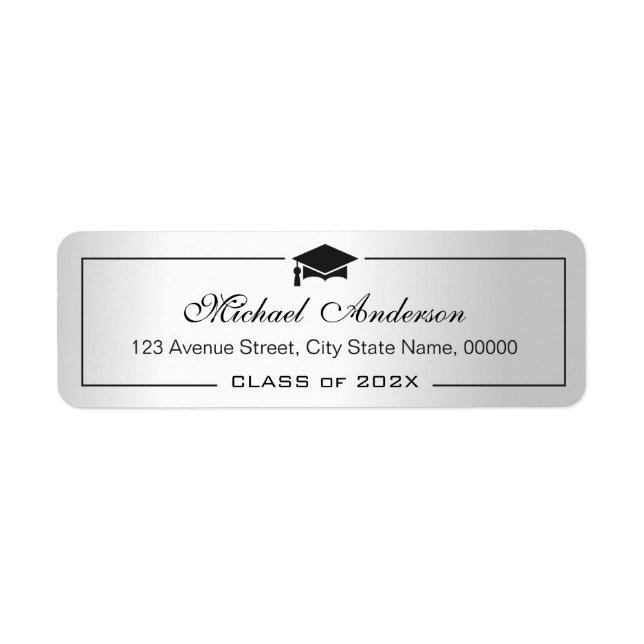 Silver Metallic Look Graduation Cap Grad Graduate Label (Front)