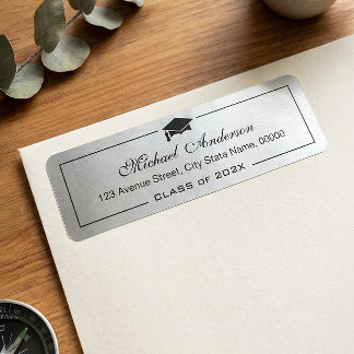 Silver Metallic Look Graduation Cap Grad Graduate Label