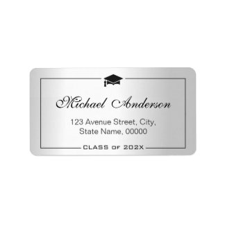 Silver Metallic Look Graduation Cap Grad Graduate Label