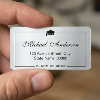 Silver Metallic Look Graduation Cap Graduate Label