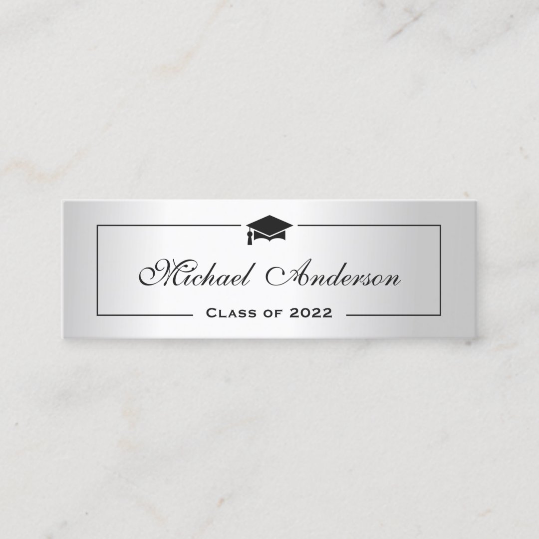 Silver Metallic Look Graduation Name Card Namecard | Zazzle