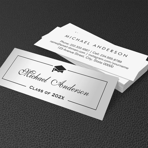 Customizable Silver Metallic Look Graduation Name Card Namecard Business Card