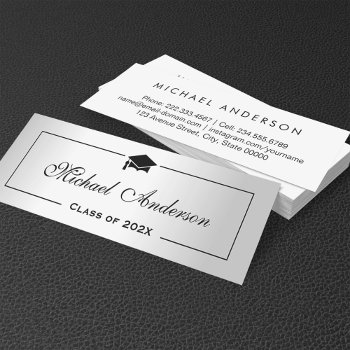 Silver Metallic Look Graduation Name Card Namecard by CardHunter at Zazzle
