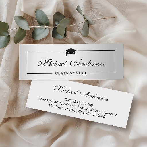 Customizable Silver Metallic Look Graduation Name Card Namecard