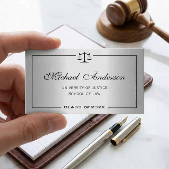 Silver Metallic Look Law School Student Calling Card | Zazzle