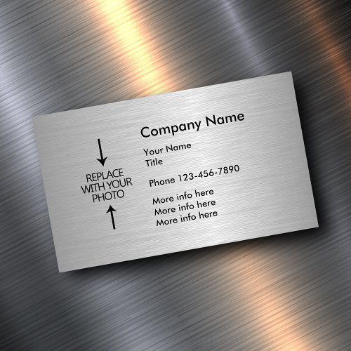 Silver Metallic Look Photo Template Business Card Magnet