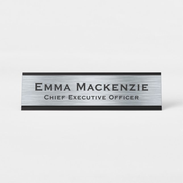 Silver Metallic Look Simple Desk Sign Name Plate (Front)