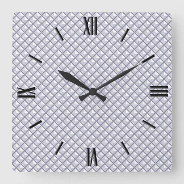 Silver, metallic look, studded grid square wall clock (Front)