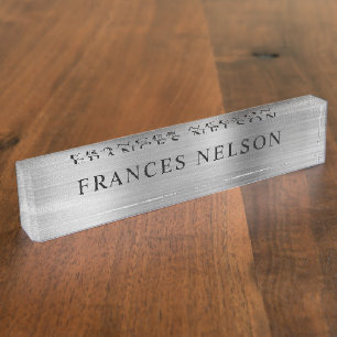 Silver Metallic Look Stylish Serif Desk Name Plate