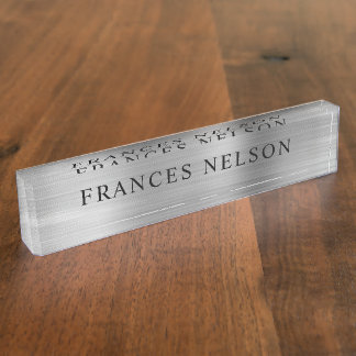 Silver Metallic Look Stylish Serif Desk Name Plate