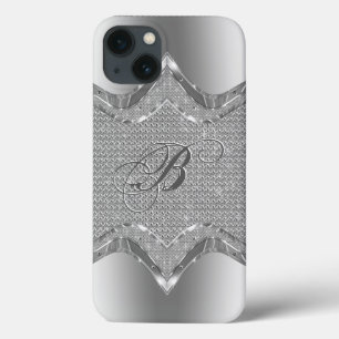 Silver Metallic Look With Diamonds Pattern 2 iPhone 13 Case