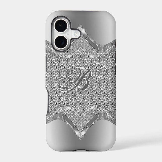 Silver Metallic Look With Diamonds Pattern 2 Iphone Case (Back)