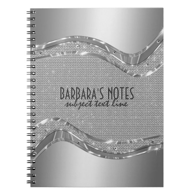 Silver Metallic Look With Diamonds Pattern 2a Notebook (Front)
