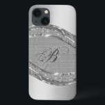 Silver Metallic Look With Diamonds Pattern iPhone 13 Case<br><div class="desc">Silver tones shiny metallic look with diamonds pattern. Custom and optional monogram.</div>