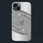 Silver Metallic Look With Diamonds Pattern iPhone 13 Case<br><div class="desc">Silver tones shiny metallic look with diamonds pattern. Custom and optional monogram.</div>