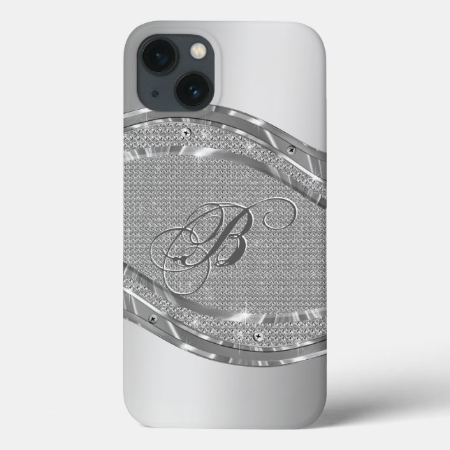 Silver Metallic Look With Diamonds Pattern Case-Mate iPhone Case (Back)