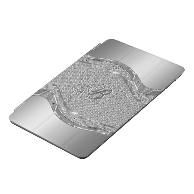 Silver Metallic Look With Diamonds Pattern iPad Mini Cover (Side)