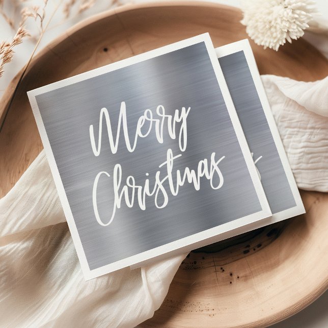 Silver Metallic Merry Christmas Calligraphy Napkins (Creator Uploaded)