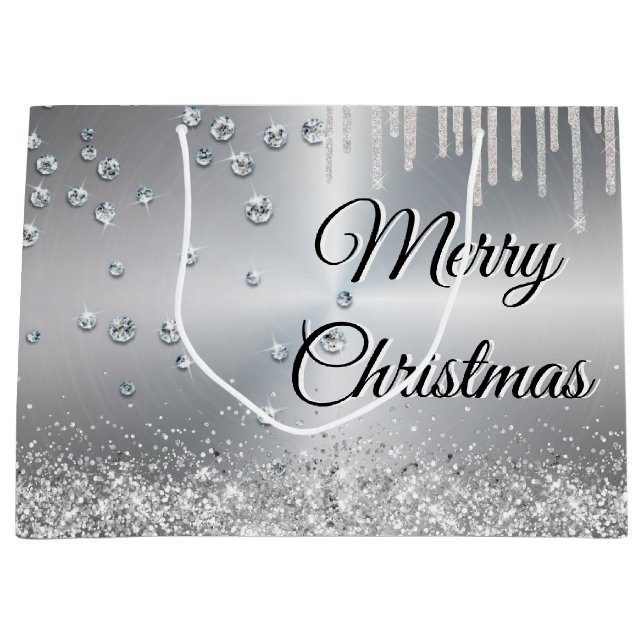 Silver Metallic Merry Christmas   Large Gift Bag (Front)