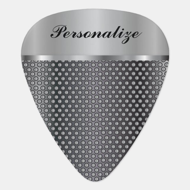 Silver Metallic Metal Mesh | DIY Text Guitar Pick (Front)