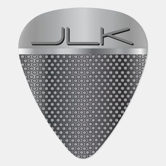Silver Metallic Metal Mesh | Monogram Guitar Pick (Front)