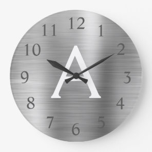 Silver Metallic Monogram Name & Initial Large Clock