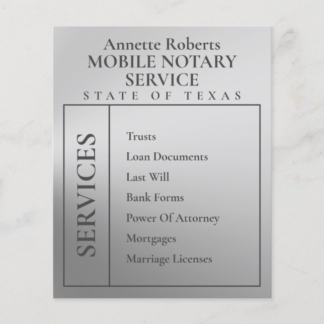 Silver metallic notary public  flyer (Front)