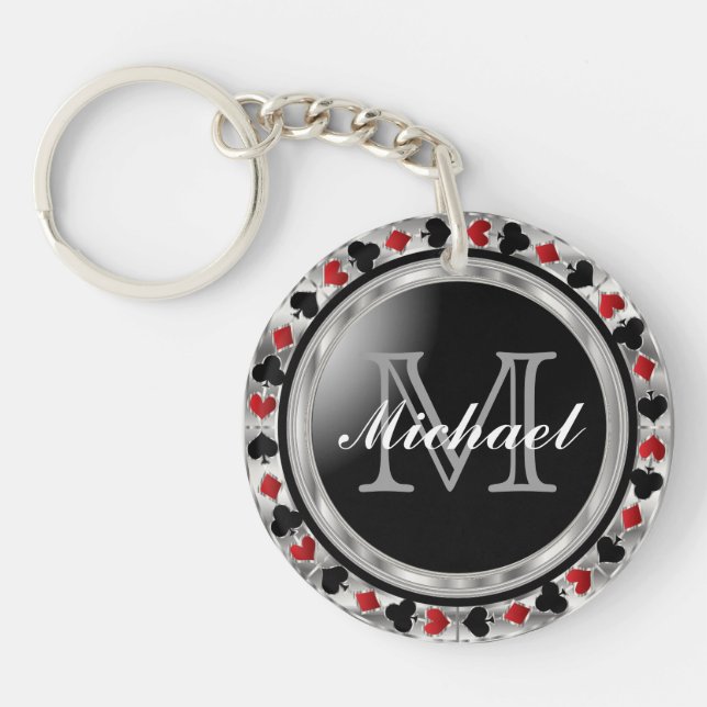 Silver Metallic Poker Design | Monogram Keychain (Front)