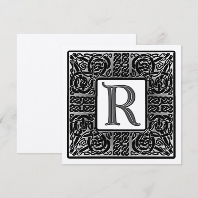 Silver Metallic R Monogram Invitation (Front/Back)