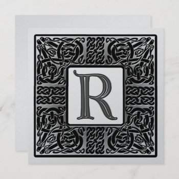 Silver Metallic R Monogram Invitation by CelticDreams at Zazzle