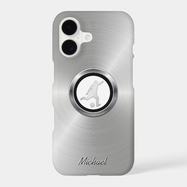 Silver Metallic Soccer Player with Your Monogram Iphone Case (Back)