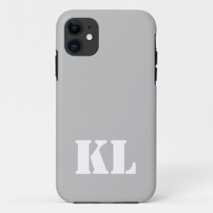 Silver Metallic Solid Color Minimalist Monogram iPhone 11 Case
