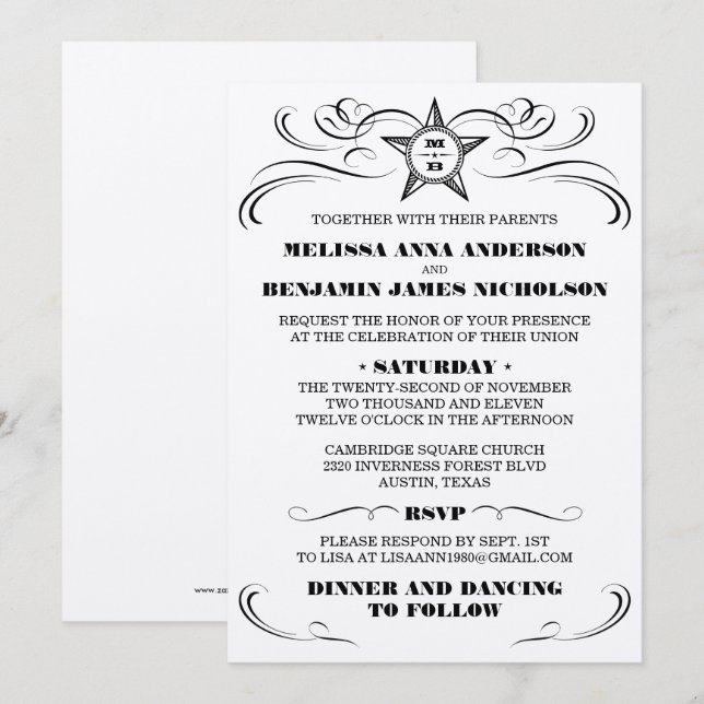 Silver Metallic Southern Style Wedding Invitation (Front/Back)