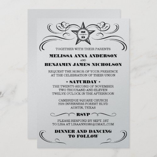Silver Metallic Southern Style Wedding Invitation