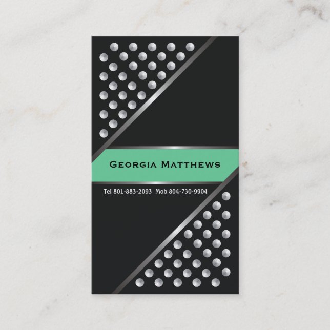 Silver metallic studs black mint green business card (Front)