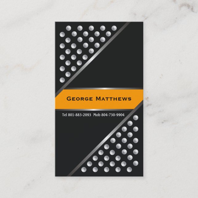 Silver metallic studs black orange business cards (Front)