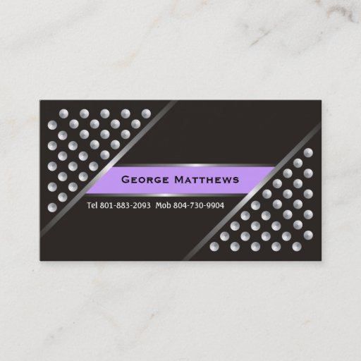Customizable Silver metallic studs black purple business cards