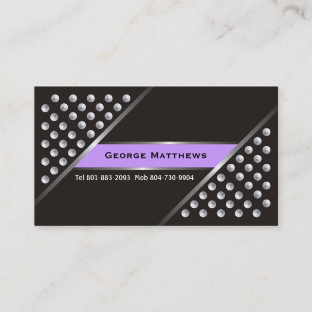 Silver metallic studs black purple business cards (Front)