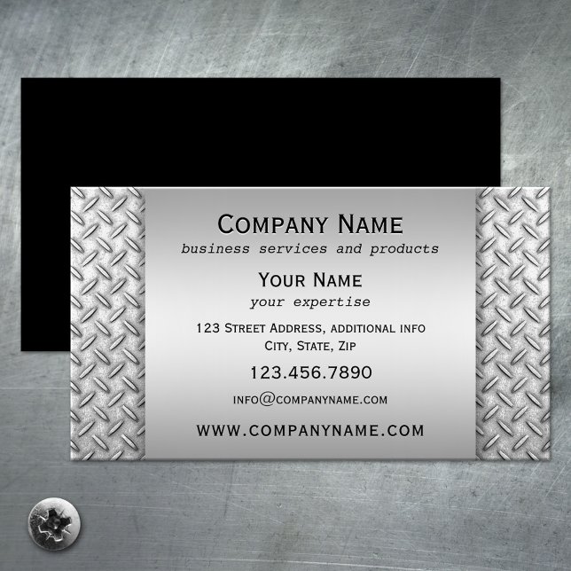 Silver Metallic Style Professional Business Card (Metallic design business card for a builder, handyman, construction worker or technical professional)