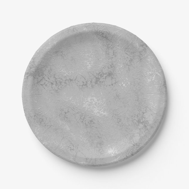 Silver metallic texture rustic shimmer stylish paper plates (Front)