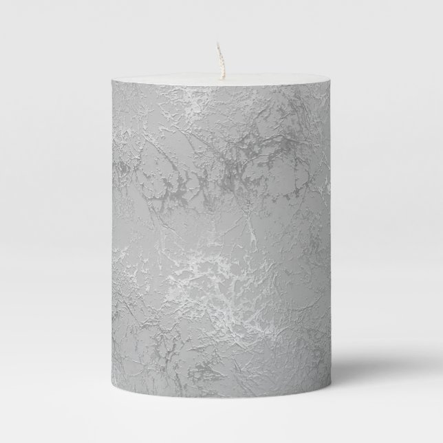 Silver metallic texture rustic shimmer stylish pillar candle (Front)