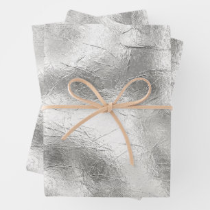 Silver metallic texture rustic shimmer stylish wrapping paper sheets