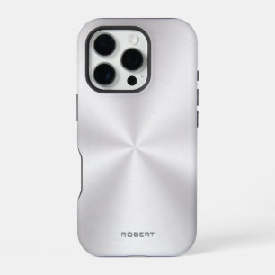 Silver Metallic Texture Stainless Steel Look iPhone 16 Pro Case