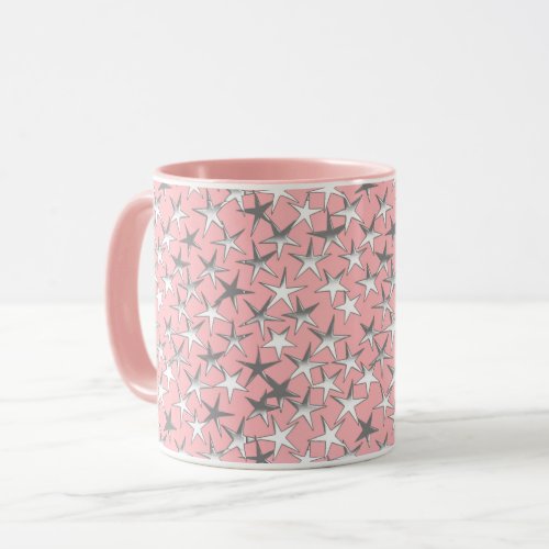Silver Metallic Textured Stars on Peach Pink   Mug