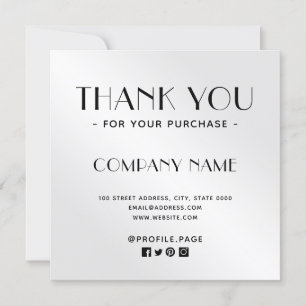 Silver metallic Thank you  Card