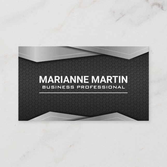 Silver Metallic Trim | Carbon Background Business Card (Front)