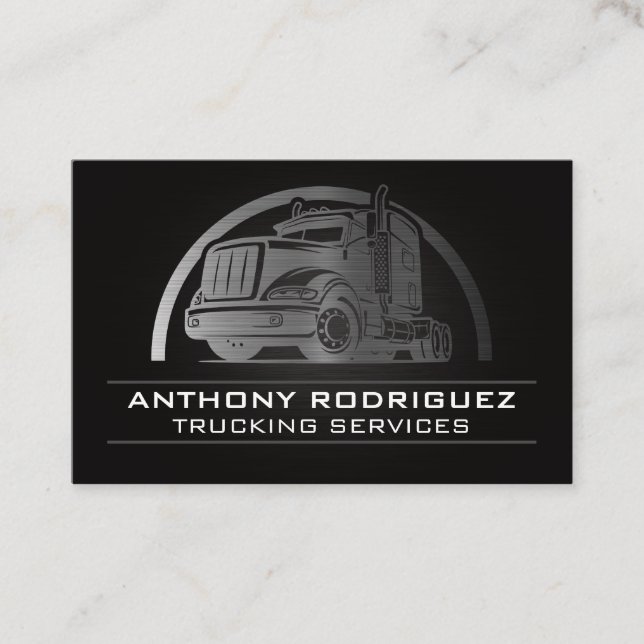 Silver Metallic Truck Logo | Transport Services  Business Card (Front)