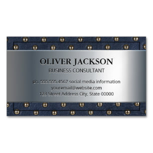 Silver Metallic   Upholstered Leather Business Card Magnet