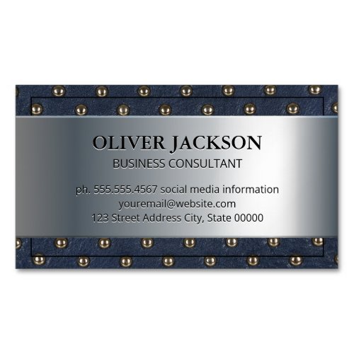 Silver Metallic  Upholstered Leather Business Card Magnet