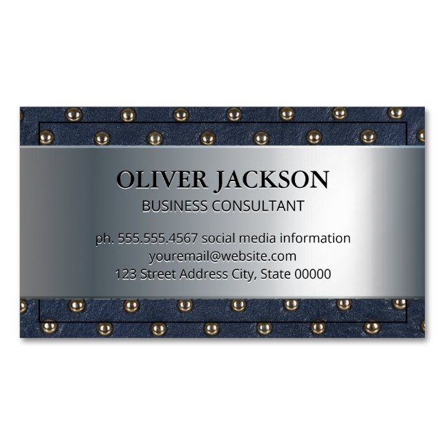 Silver Metallic | Upholstered Leather Business Card Magnet (Front)